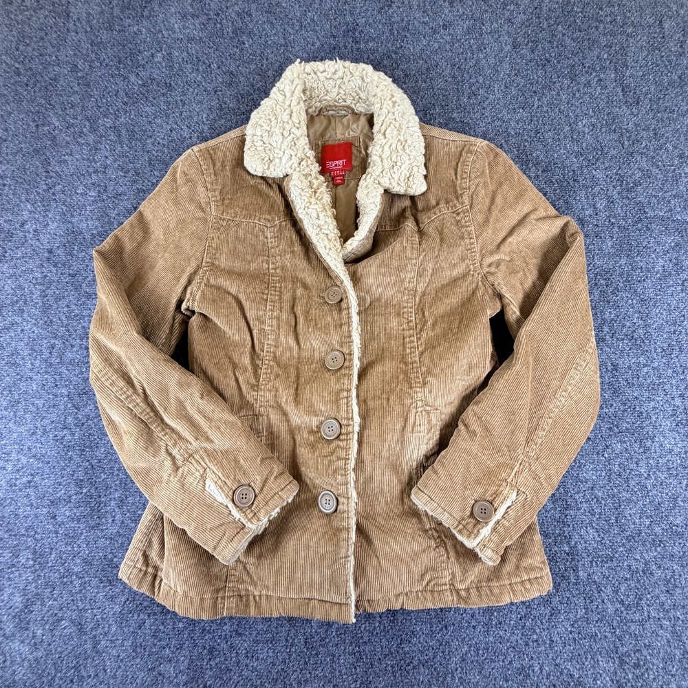 Esprit Outerwear Jacket Womens Small Brown Corduroy Quilted Lined 4 Button Front